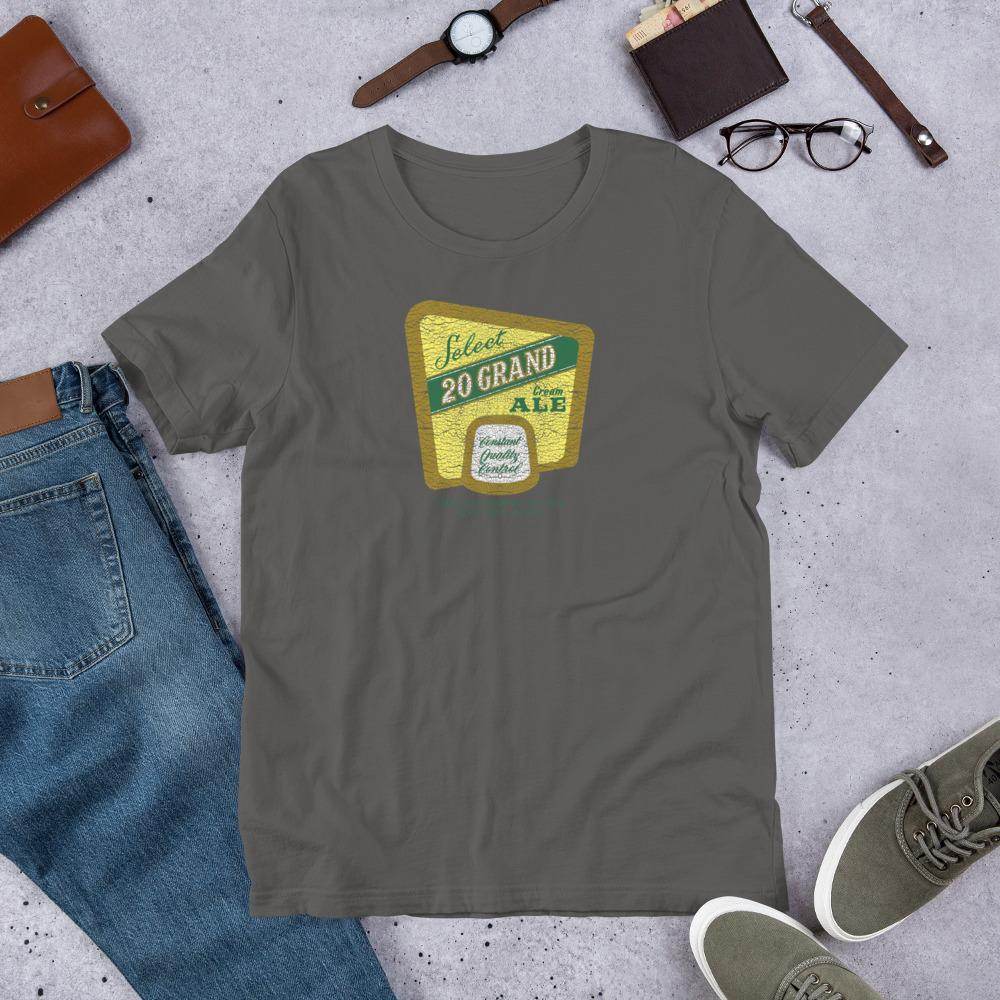 20 Grand Cream Ale (label/distressed) - Terre Haute Indiana - Short-Sleeve Unisex T-Shirt - EdgyHaute