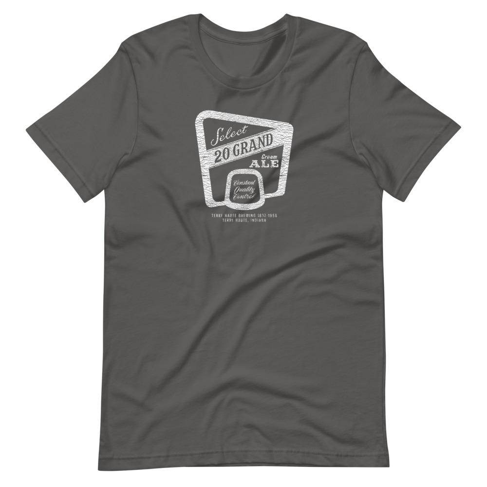 20 Grand Cream Ale (label/white/distressed) - Terre Haute Indiana - Short-Sleeve Unisex T-Shirt - EdgyHaute