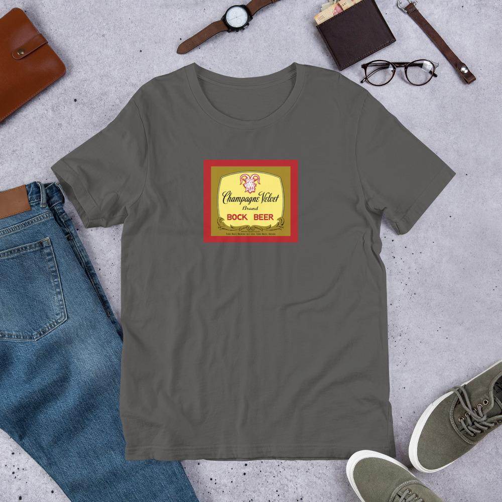 Champagne Velvet Bock Beer (label 1) - Terre Haute Indiana - Short-Sleeve Unisex T-Shirt - EdgyHaute