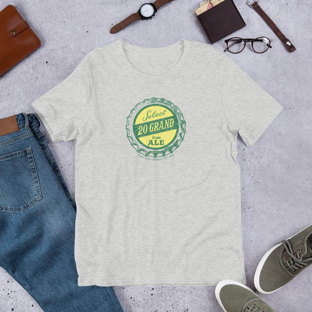20 Grand Cream Ale (cap/distressed) - Terre Haute Indiana - Short-Sleeve Unisex T-Shirt - EdgyHaute