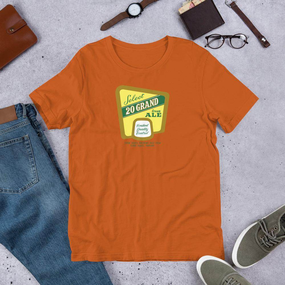 20 Grand Cream Ale (label) - Terre Haute Indiana - Short-Sleeve Unisex T-Shirt - EdgyHaute