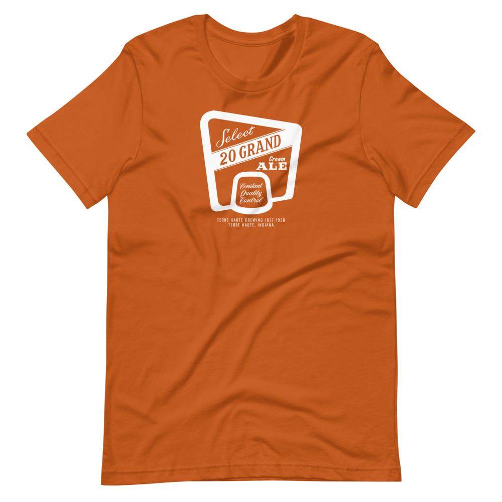 20 Grand Cream Ale (label/white) - Terre Haute Indiana - Short-Sleeve Unisex T-Shirt - EdgyHaute