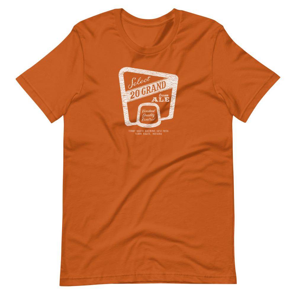 20 Grand Cream Ale (label/white/distressed) - Terre Haute Indiana - Short-Sleeve Unisex T-Shirt - EdgyHaute