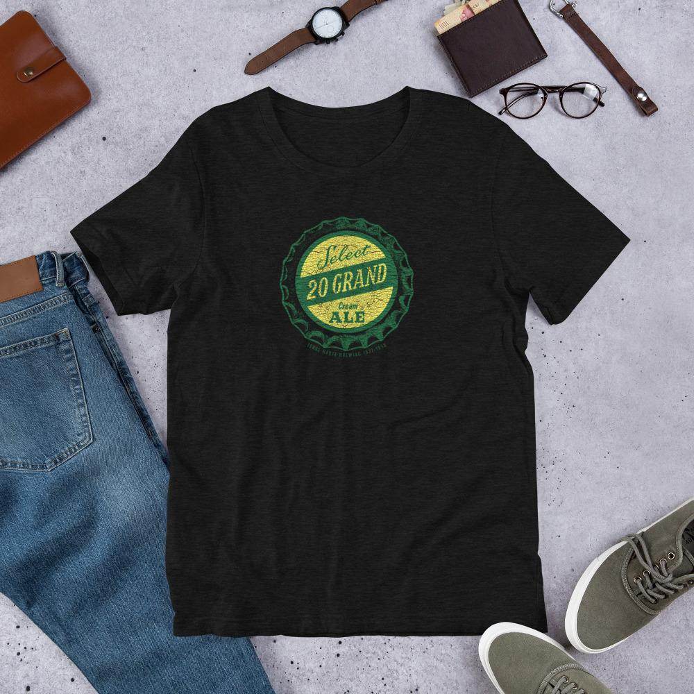 20 Grand Cream Ale (cap/distressed) - Terre Haute Indiana - Short-Sleeve Unisex T-Shirt - EdgyHaute