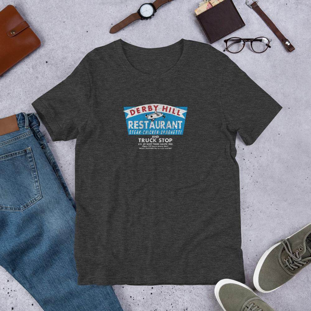 Derby Hill Restaurant and Truck Stop - West Terre Haute Indiana - Short-Sleeve Unisex T-Shirt - EdgyHaute
