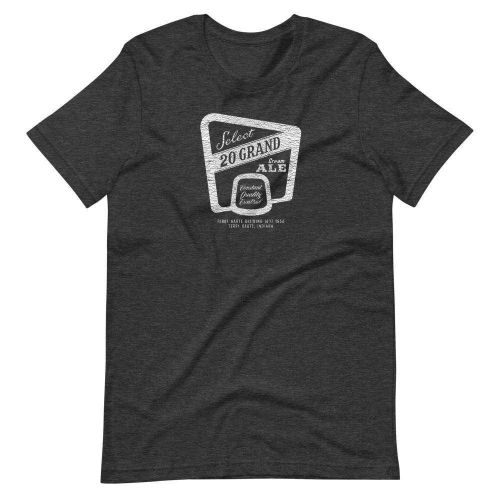 20 Grand Cream Ale (label/white/distressed) - Terre Haute Indiana - Short-Sleeve Unisex T-Shirt - EdgyHaute