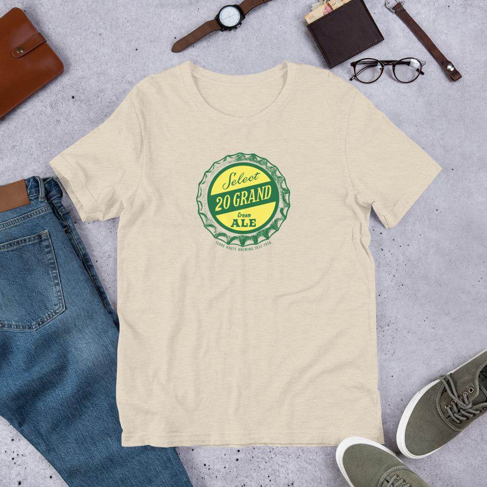 20 Grand Cream Ale (cap) - Terre Haute Indiana - Short-Sleeve Unisex T-Shirt - EdgyHaute