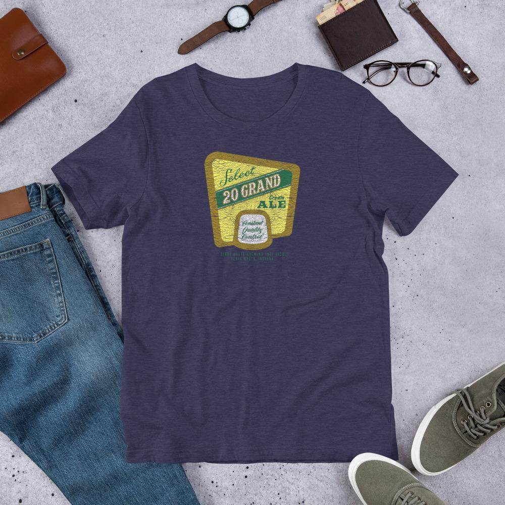 20 Grand Cream Ale (label/distressed) - Terre Haute Indiana - Short-Sleeve Unisex T-Shirt - EdgyHaute