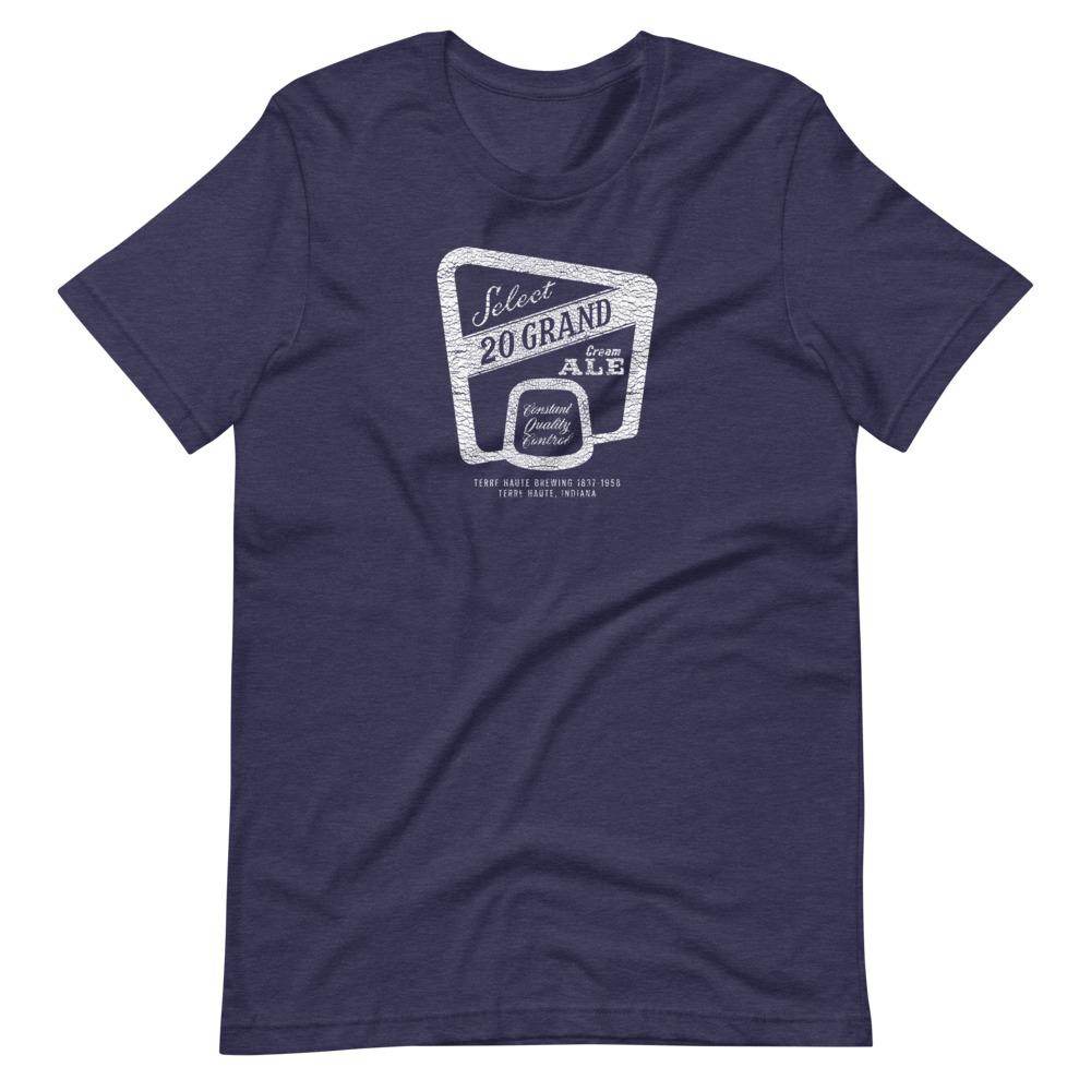 20 Grand Cream Ale (label/white/distressed) - Terre Haute Indiana - Short-Sleeve Unisex T-Shirt - EdgyHaute