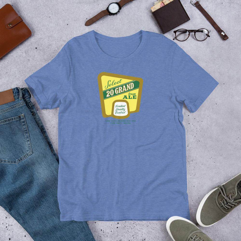 20 Grand Cream Ale (label) - Terre Haute Indiana - Short-Sleeve Unisex T-Shirt - EdgyHaute