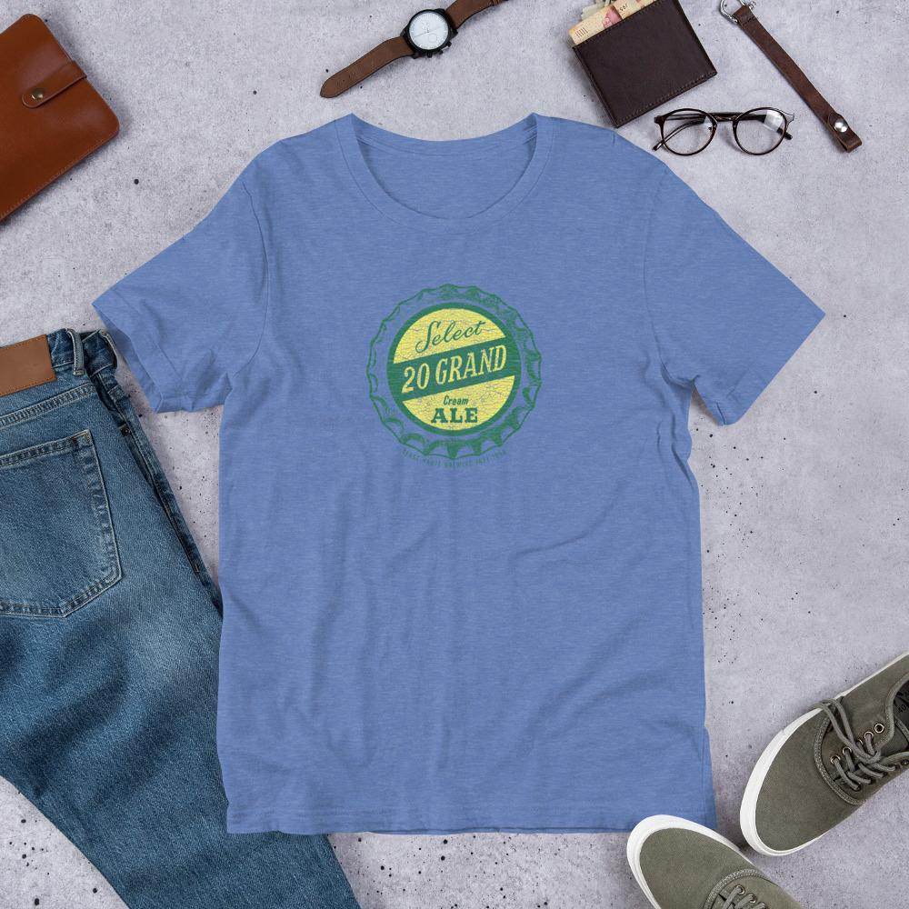 20 Grand Cream Ale (cap/distressed) - Terre Haute Indiana - Short-Sleeve Unisex T-Shirt - EdgyHaute