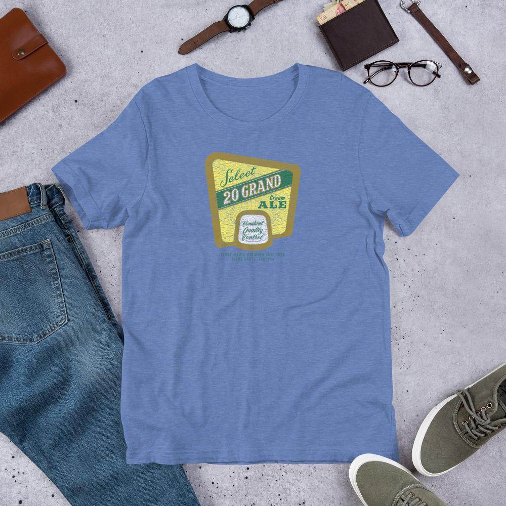20 Grand Cream Ale (label/distressed) - Terre Haute Indiana - Short-Sleeve Unisex T-Shirt - EdgyHaute