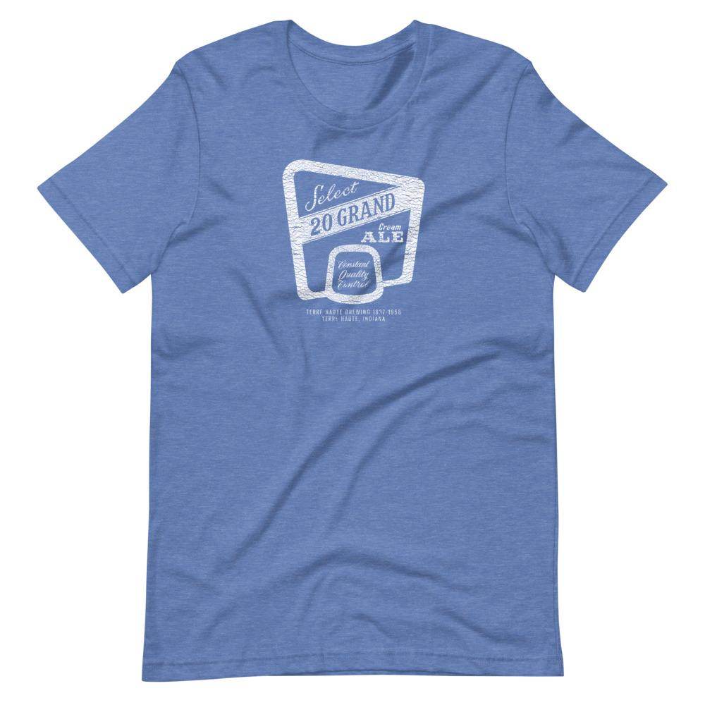 20 Grand Cream Ale (label/white/distressed) - Terre Haute Indiana - Short-Sleeve Unisex T-Shirt - EdgyHaute