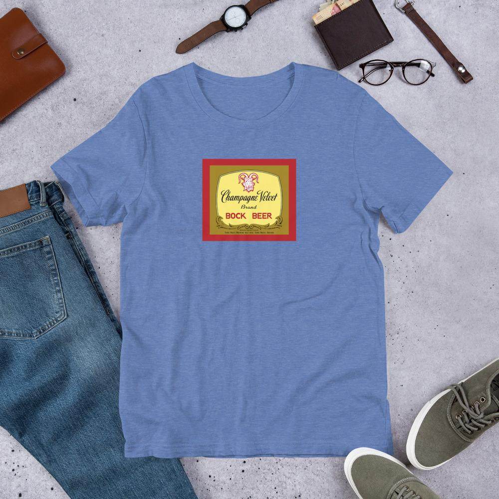 Champagne Velvet Bock Beer (label 1) - Terre Haute Indiana - Short-Sleeve Unisex T-Shirt - EdgyHaute