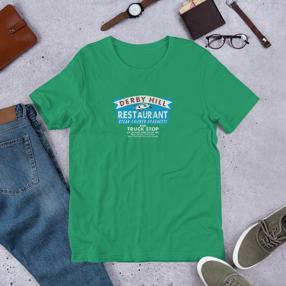Derby Hill Restaurant and Truck Stop - West Terre Haute Indiana - Short-Sleeve Unisex T-Shirt - EdgyHaute