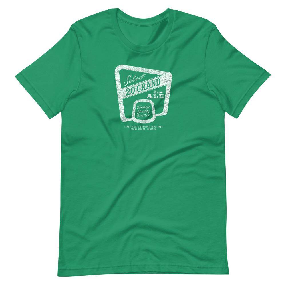 20 Grand Cream Ale (label/white/distressed) - Terre Haute Indiana - Short-Sleeve Unisex T-Shirt - EdgyHaute
