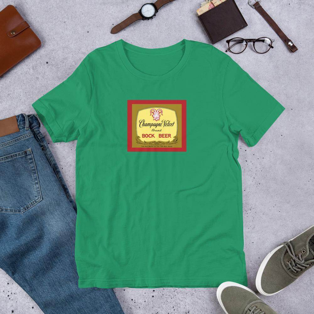Champagne Velvet Bock Beer (label 1) - Terre Haute Indiana - Short-Sleeve Unisex T-Shirt - EdgyHaute