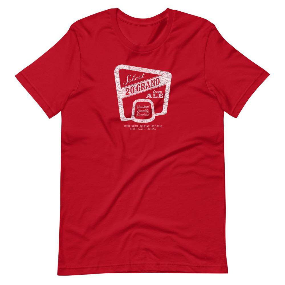 20 Grand Cream Ale (label/white/distressed) - Terre Haute Indiana - Short-Sleeve Unisex T-Shirt - EdgyHaute