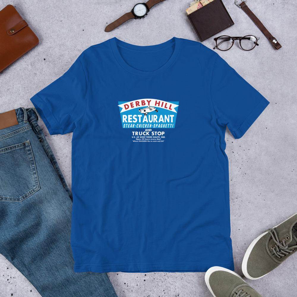 Derby Hill Restaurant and Truck Stop - West Terre Haute Indiana - Short-Sleeve Unisex T-Shirt - EdgyHaute