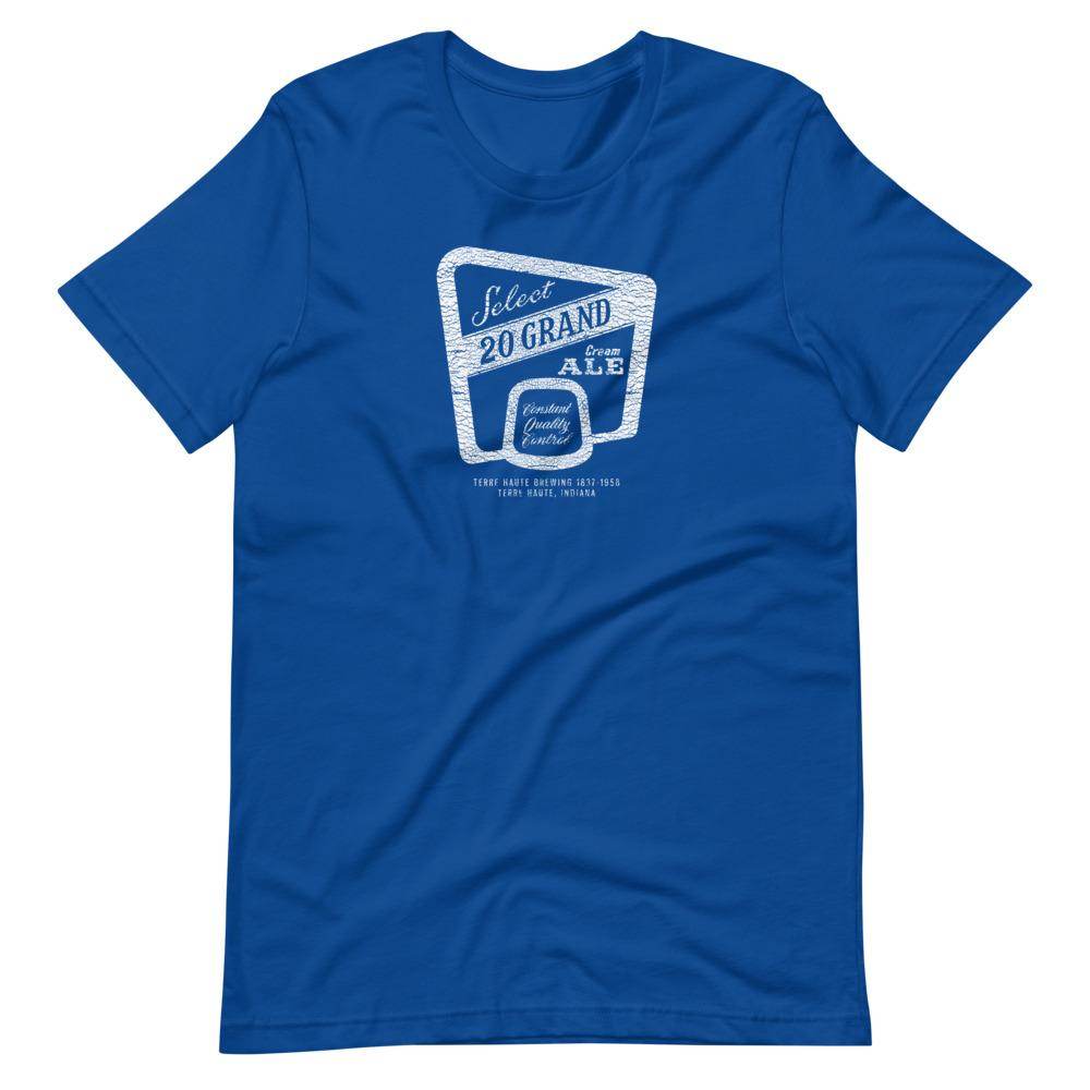 20 Grand Cream Ale (label/white/distressed) - Terre Haute Indiana - Short-Sleeve Unisex T-Shirt - EdgyHaute