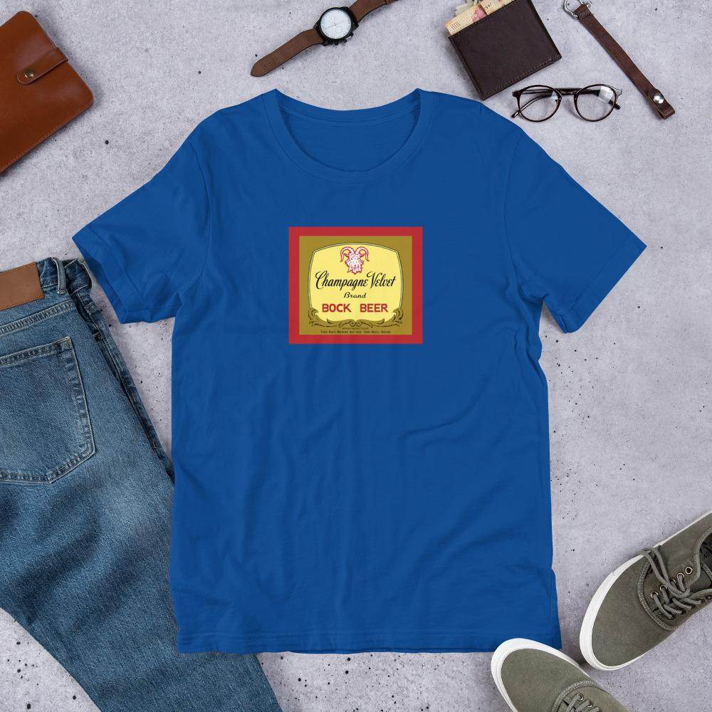 Champagne Velvet Bock Beer (label 1) - Terre Haute Indiana - Short-Sleeve Unisex T-Shirt - EdgyHaute