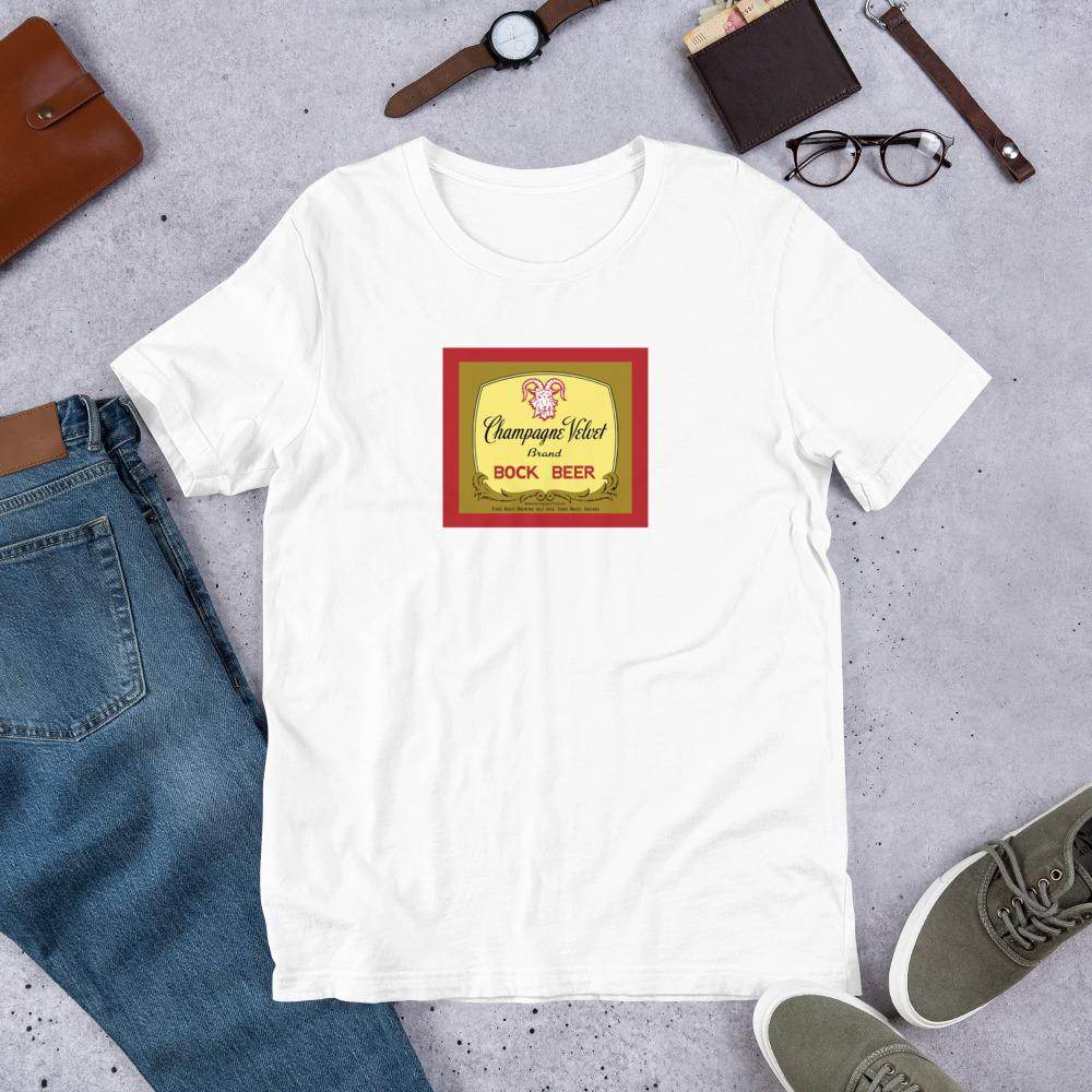 Champagne Velvet Bock Beer (label 1) - Terre Haute Indiana - Short-Sleeve Unisex T-Shirt - EdgyHaute