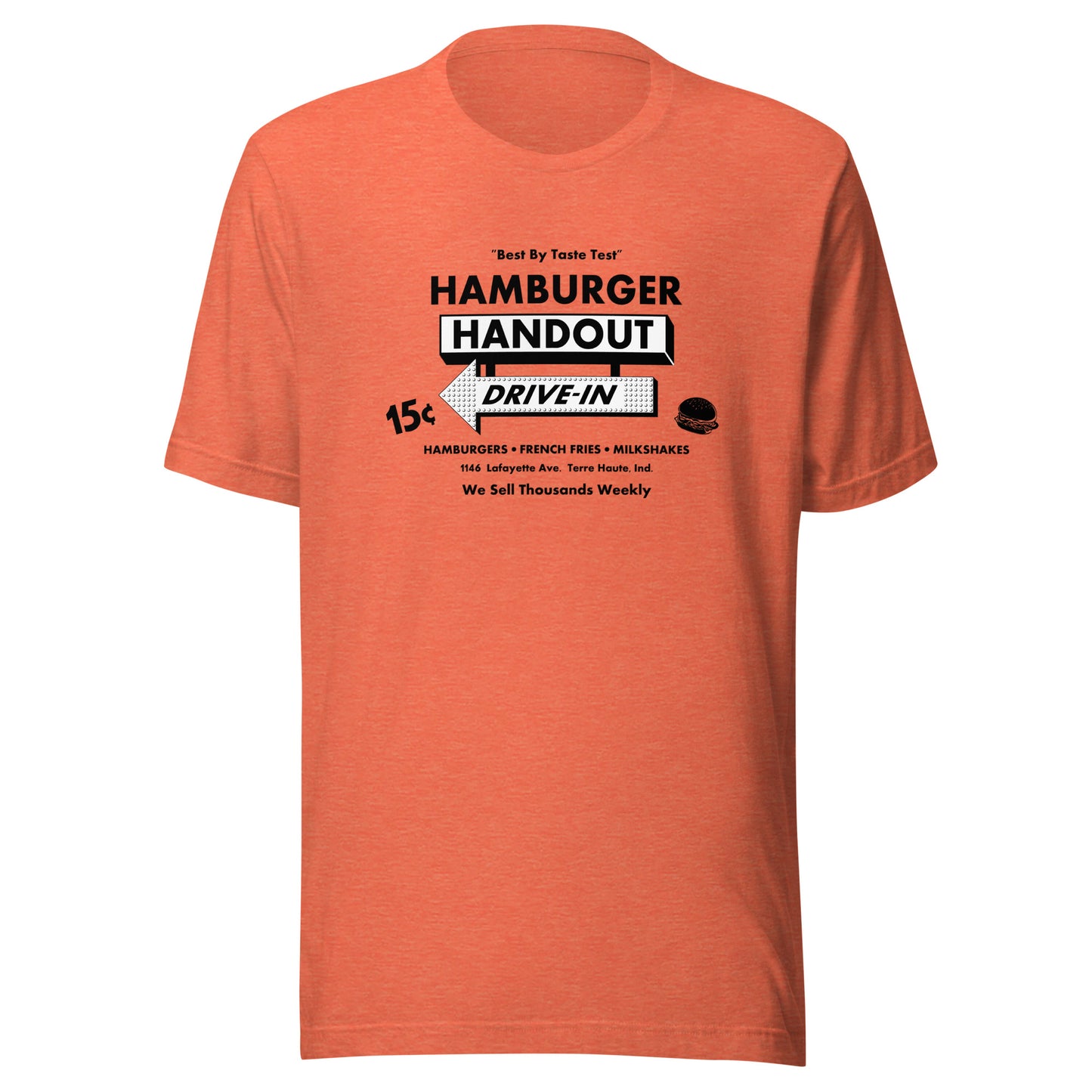 Hamburger Handout Drive-In (black/white) - Terre Haute Indiana - Short-Sleeve Unisex T-Shirt - EdgyHaute