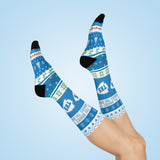 Terre Haute South HS Braves - Ugly Christmas Sweater inspired Crew Socks - blue