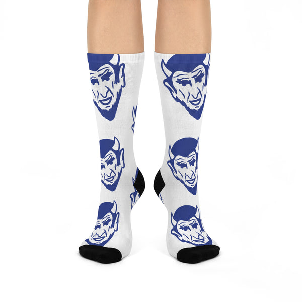 Van Buren High School Blue Devils - Crew Socks - large devil blue on white