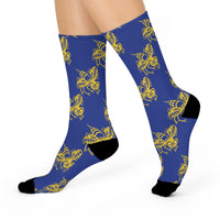 Staunton High School Yellow Jackets - Crew Socks - small yellow jacket yellow on blue