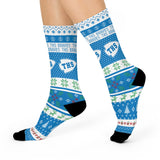 Terre Haute South HS Braves - Ugly Christmas Sweater inspired Crew Socks - blue