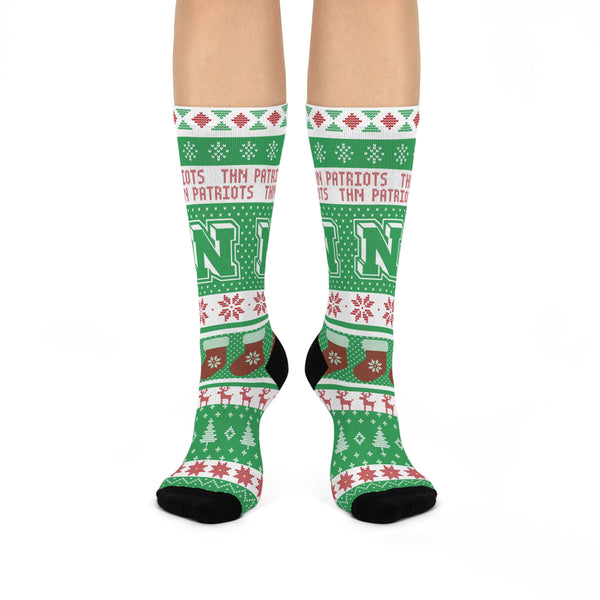 Terre Haute North HS Patriots - Ugly Christmas Sweater inspired Crew Socks - green