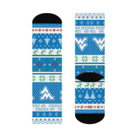 West Vigo HS Vikings - Ugly Christmas Sweater inspired Crew Socks - blue