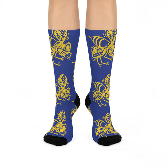 Staunton High School Yellow Jackets - Crew Socks - yellow jacket yellow on blue