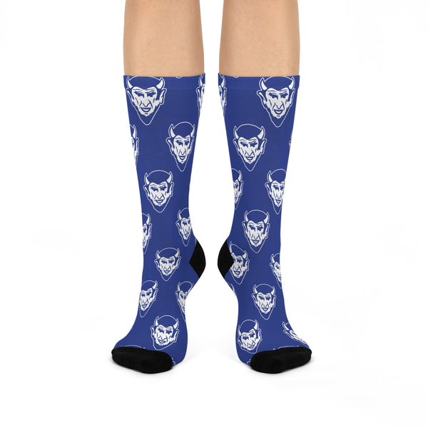 Van Buren High School Blue Devils - Crew Socks - small devil white on blue