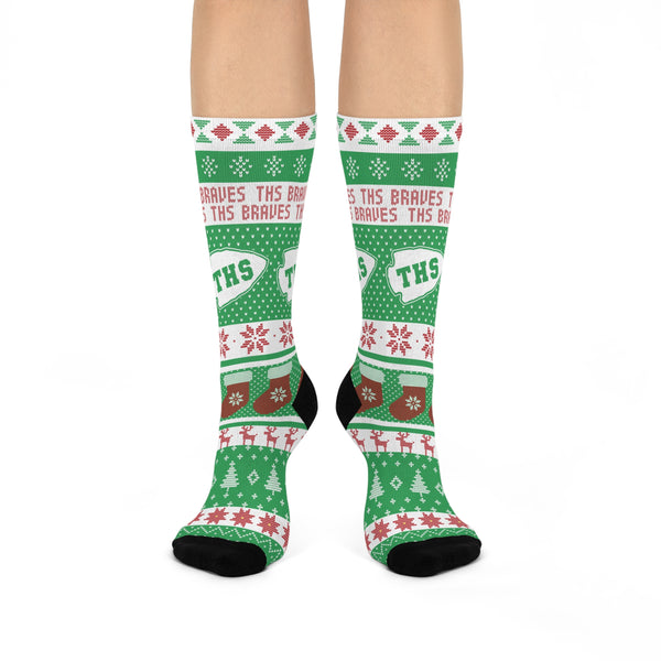 Terre Haute South HS Braves - Ugly Christmas Sweater inspired Crew Socks - green