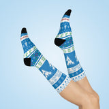 West Vigo HS Vikings - Ugly Christmas Sweater inspired Crew Socks - blue