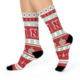 Terre Haute North HS Patriots - Ugly Christmas Sweater inspired Crew Socks - red