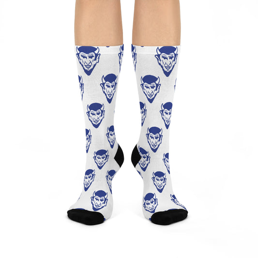 Van Buren High School Blue Devils - Crew Socks - small devil blue on white