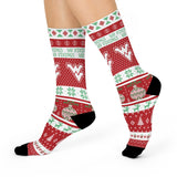 West Vigo HS Vikings - Ugly Christmas Sweater inspired Crew Socks - red