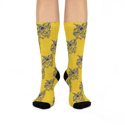 Staunton High School Yellow Jackets - Crew Socks - small yellow jacket blue on yellow