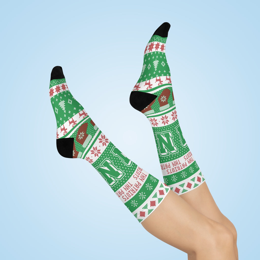 Terre Haute North HS Patriots - Ugly Christmas Sweater inspired Crew Socks - green