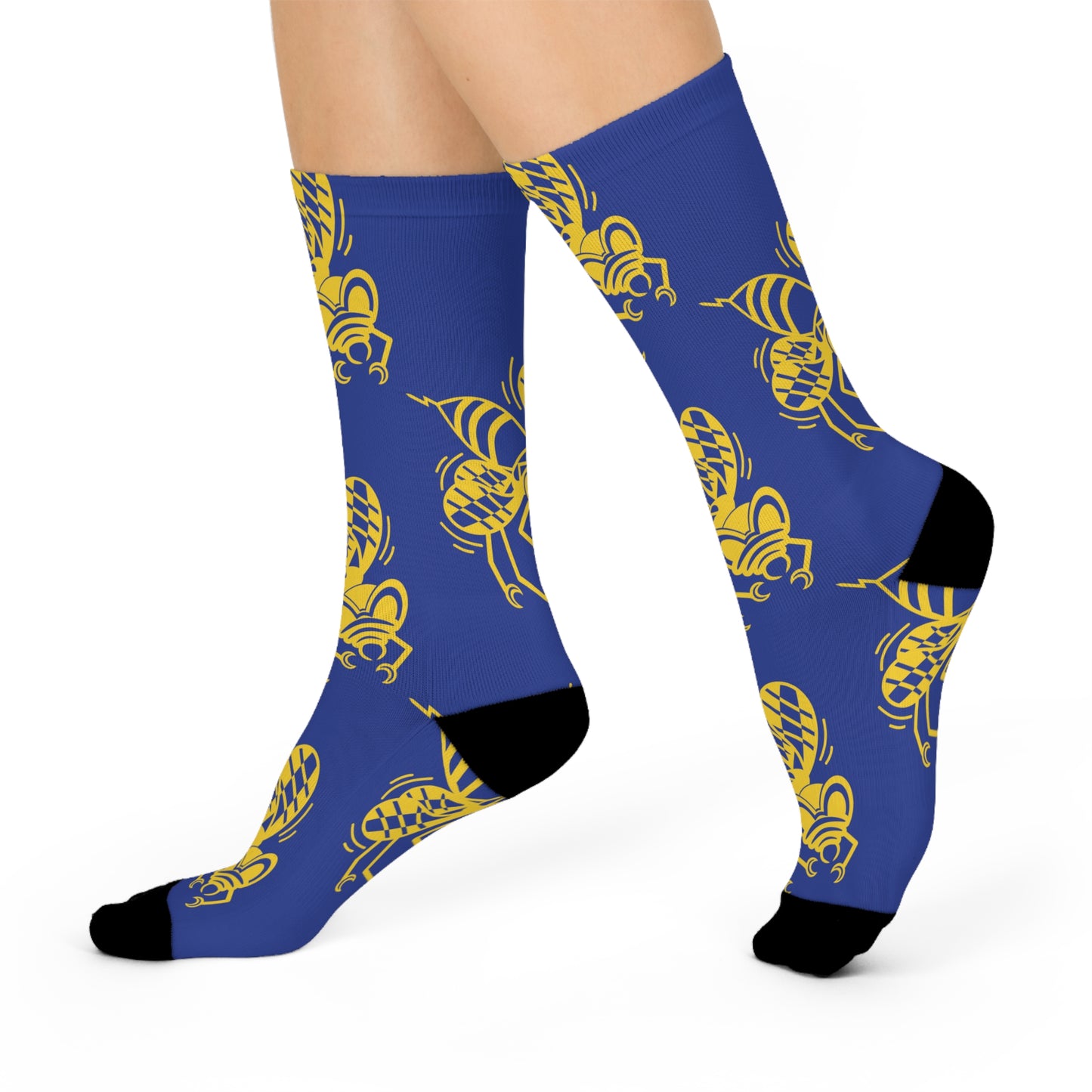 Staunton High School Yellow Jackets - Crew Socks - yellow jacket yellow on blue