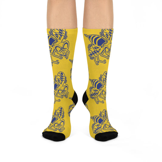 Staunton High School Yellow Jackets - Crew Socks - yellow jacket blue on yellow