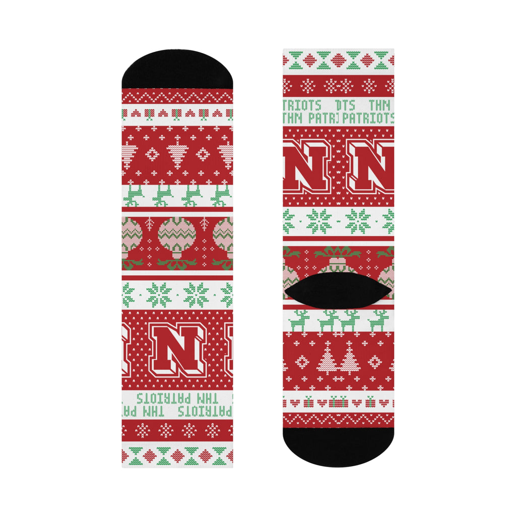 Terre Haute North HS Patriots - Ugly Christmas Sweater inspired Crew Socks - red