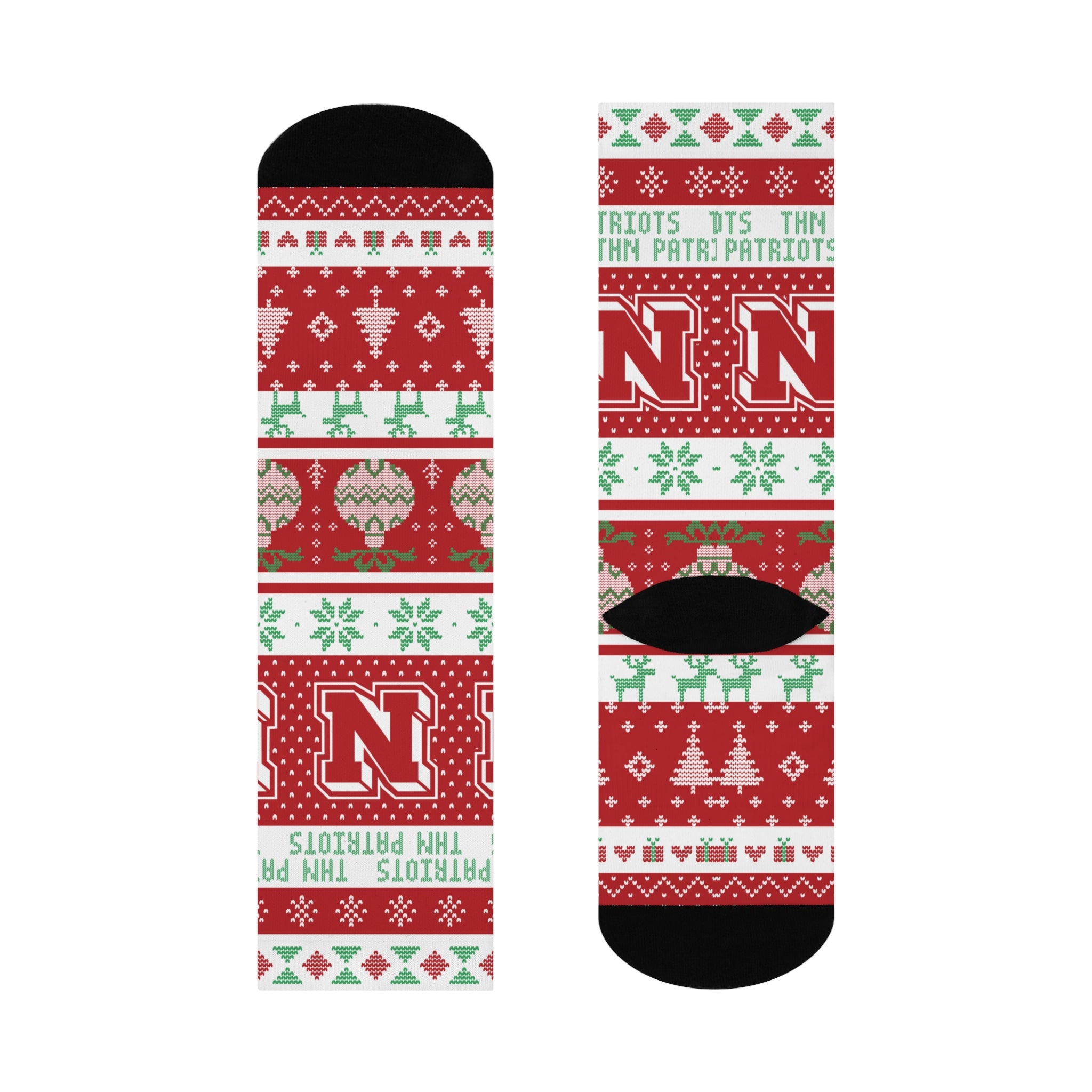 Terre Haute North HS Patriots - Ugly Christmas Sweater inspired Crew Socks - red
