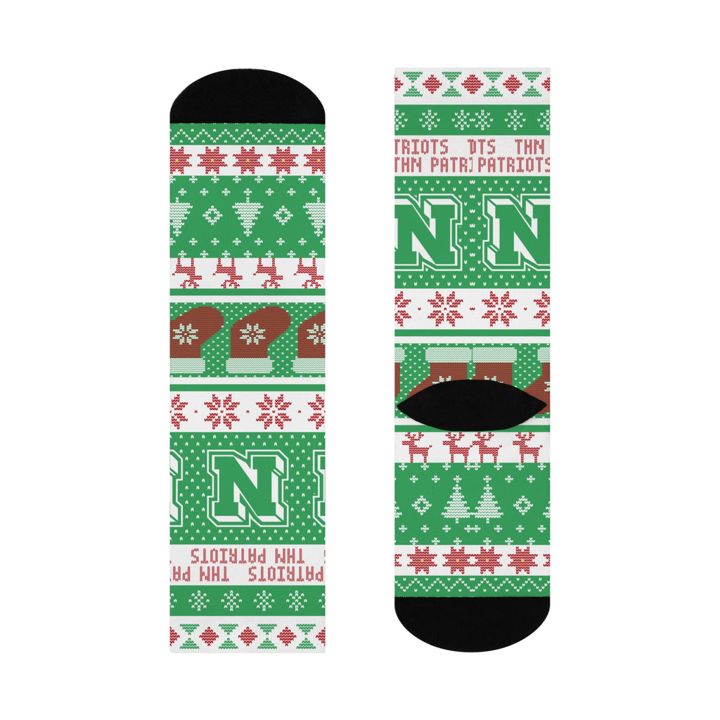 Terre Haute North HS Patriots - Ugly Christmas Sweater inspired Crew Socks - green