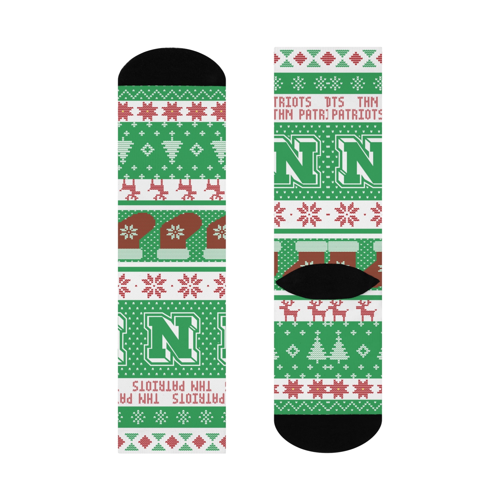 Terre Haute North HS Patriots - Ugly Christmas Sweater inspired Crew Socks - green