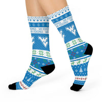 West Vigo HS Vikings - Ugly Christmas Sweater inspired Crew Socks - blue