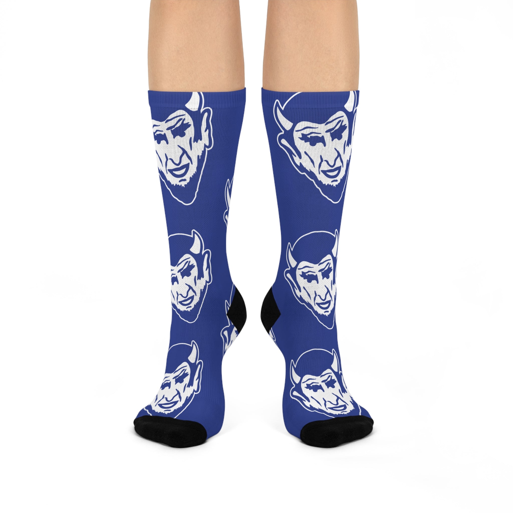Van Buren High School Blue Devils - Crew Socks - large devil white on blue